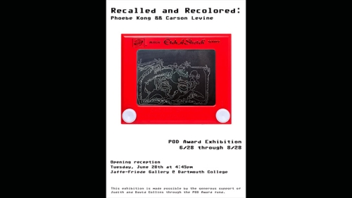 red, white and black poster of etch a sketch with art