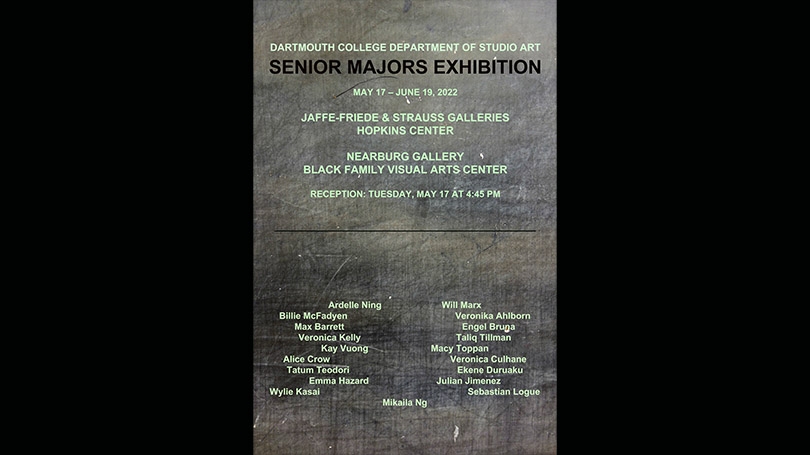 gray poster with green lettering for senior majors exhibition